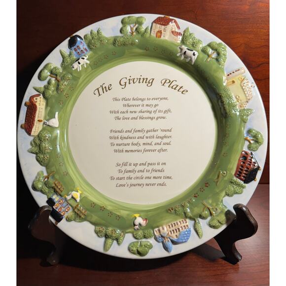 The Giving Plate 12.5" Hand Painted Raised 3D Farmhouse Country Scene on Border - Picture 1 of 7